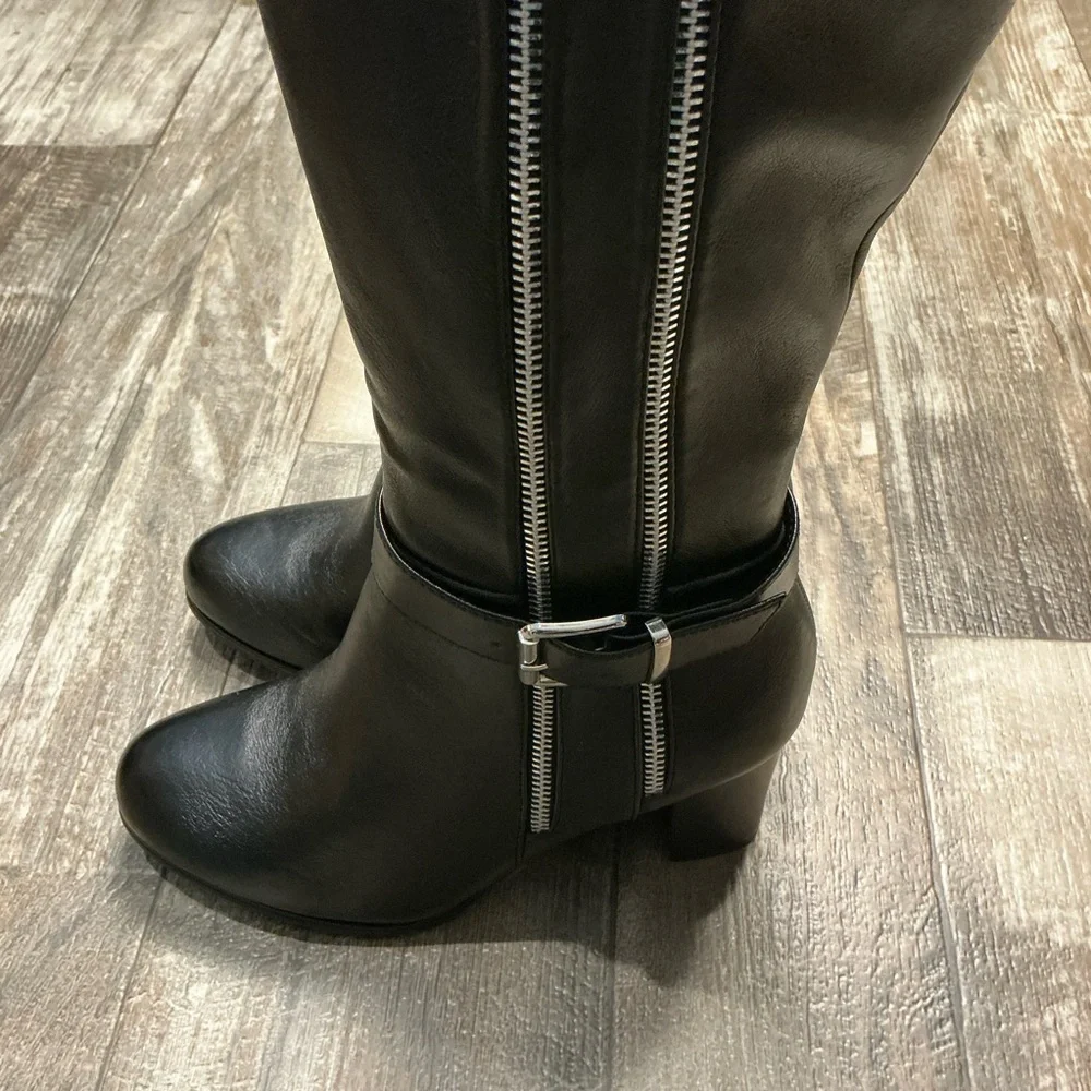 New York & Company Black Over-the-Knee Block Heel Boots with Dual Zippers Size 8